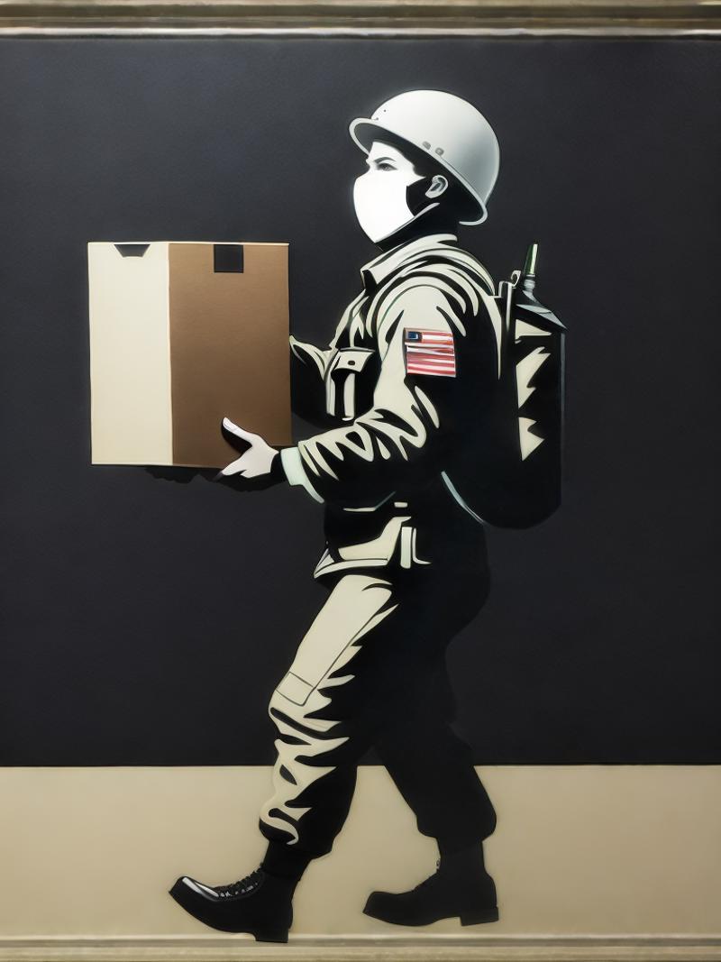 00171-832650414-a painting of a soldier carrying a box and spray paint on a black background by Banksy.png